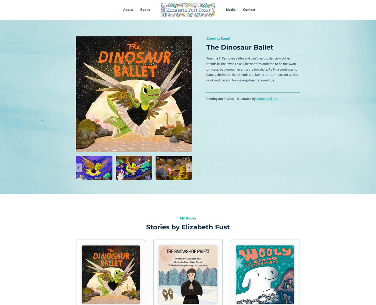 image of a landing page for Elizabeth Fust Books, children's book author